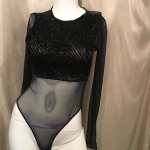 Giorgio Armani black sheer jumpsuit leotard